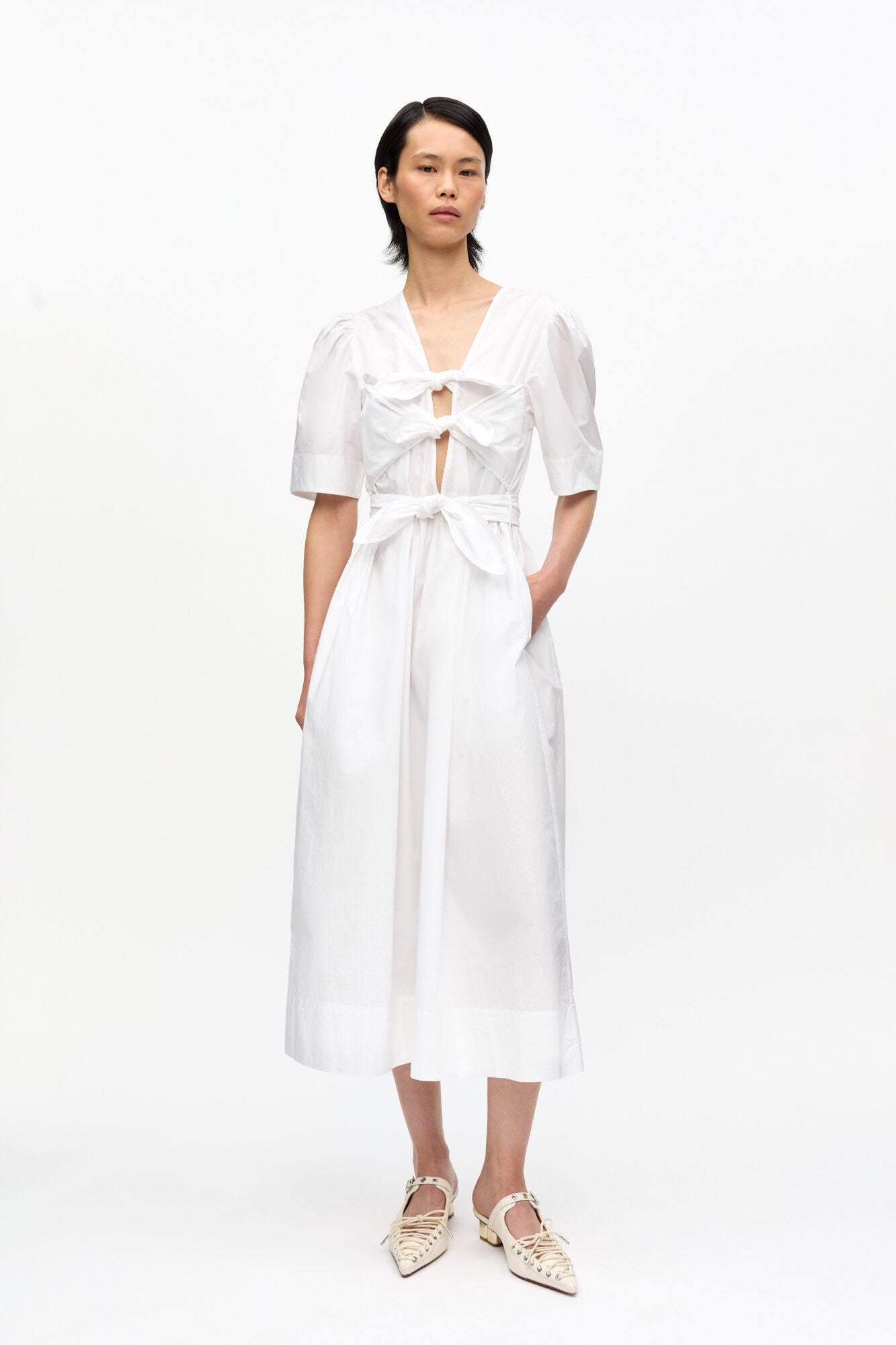 white christmas dresses Washed Stretch Cotton Tie Strap Midi Dress – Altitude Designer Clothing  Store