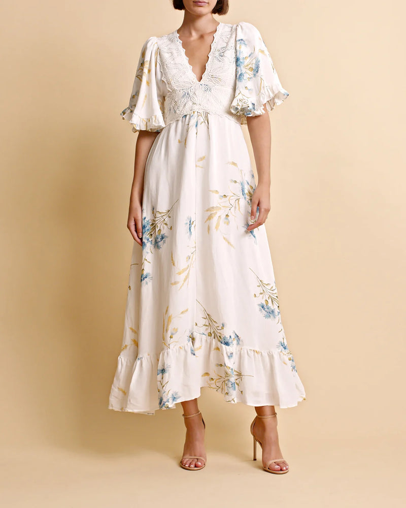 Linen Ruffle Maxi Dress