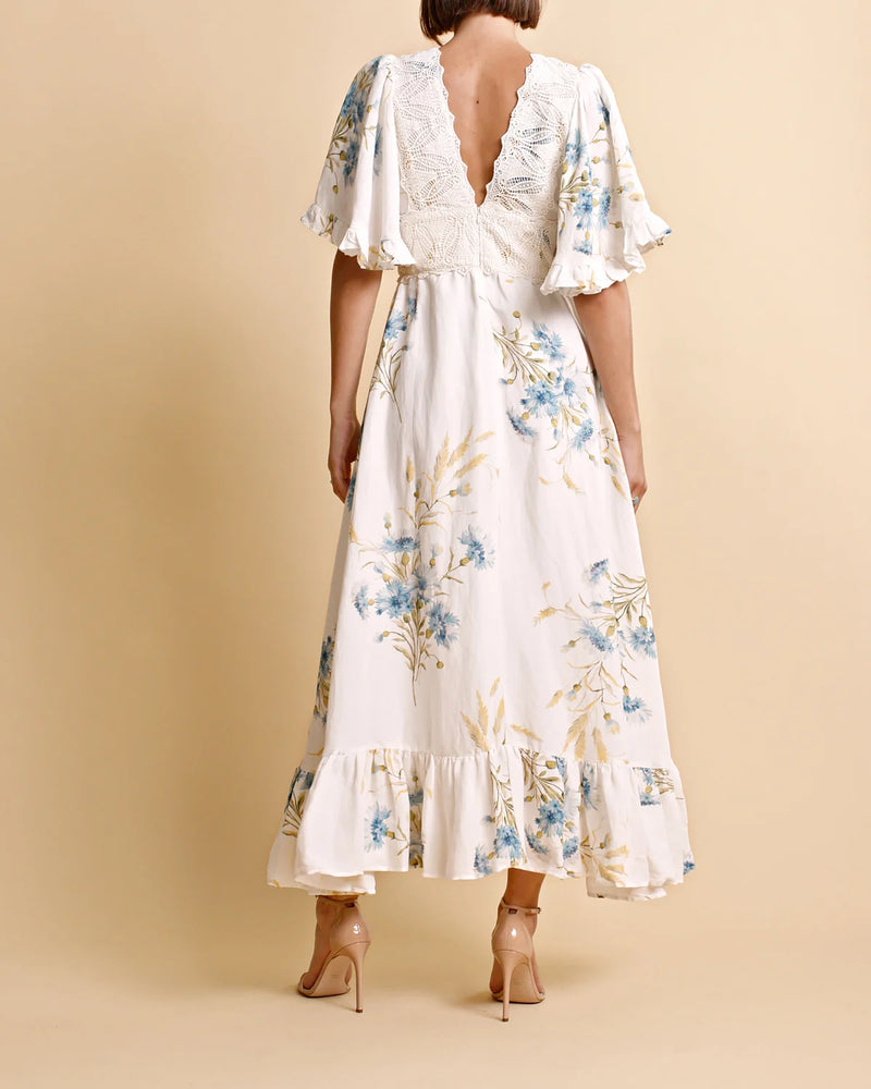 Linen Ruffle Maxi Dress