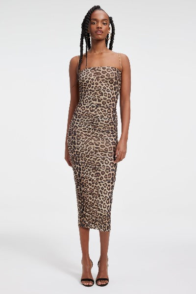 Ruched Mesh Midi Dress