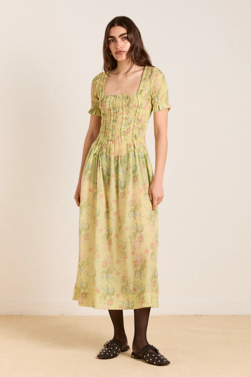 Raphaela Midi Dress Sheer Olive