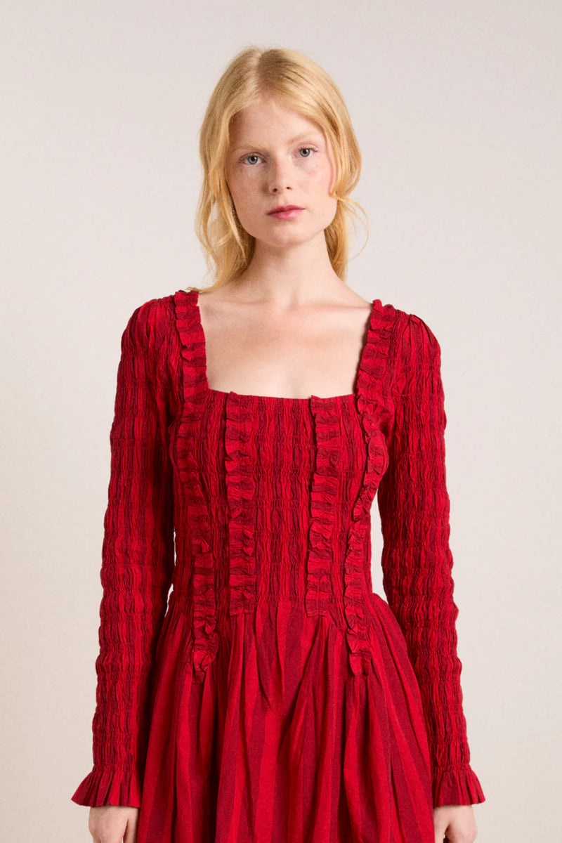raphaela mini dress DAMSON MADDER Raphaela Longsleeves Mini Dress in Red Burg Stripe