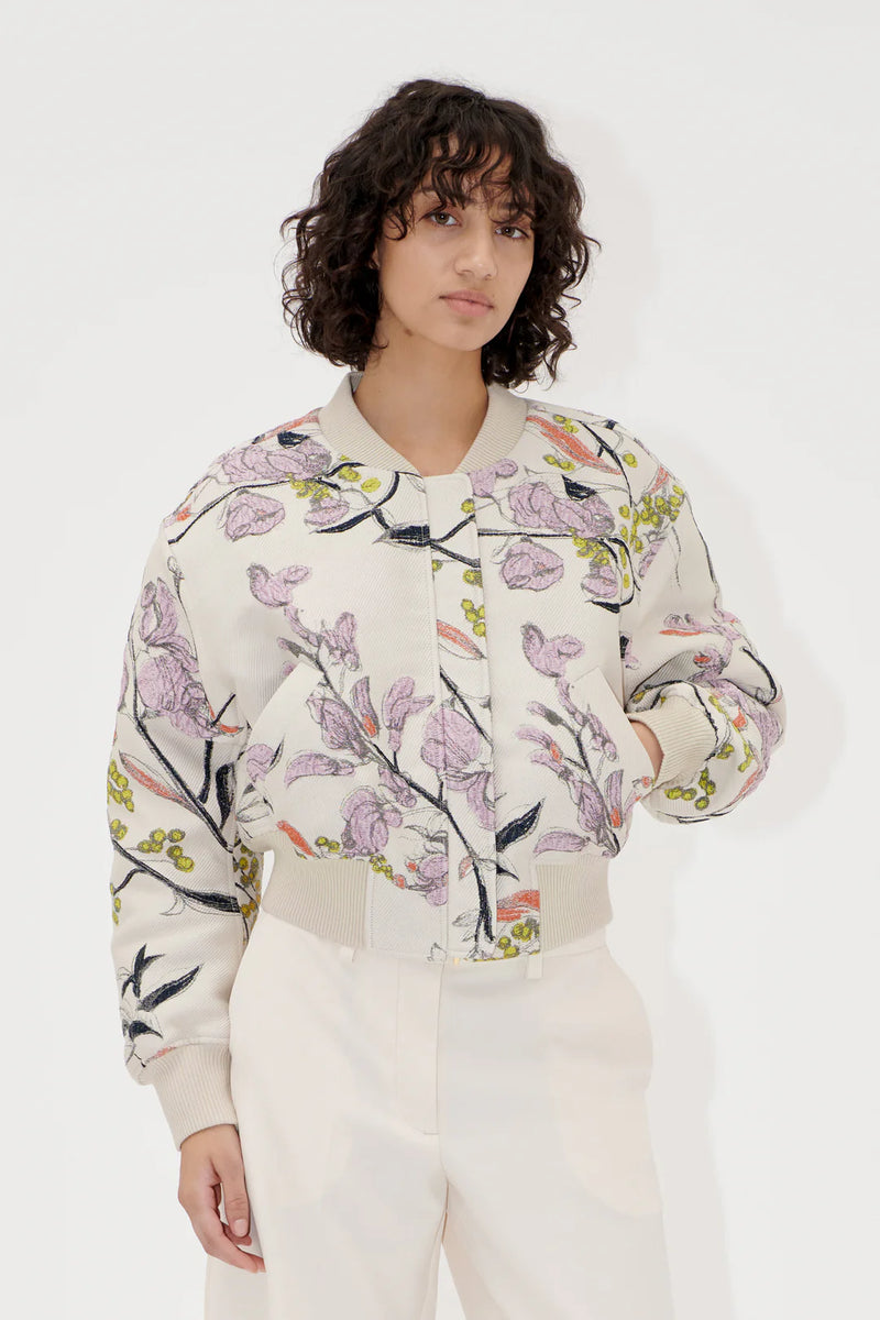Woven Jacquard Crop Dropped Shoulder Bomber