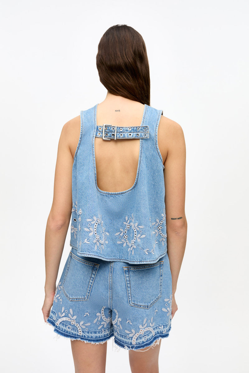 Broderie Anglaise Denim Shorts