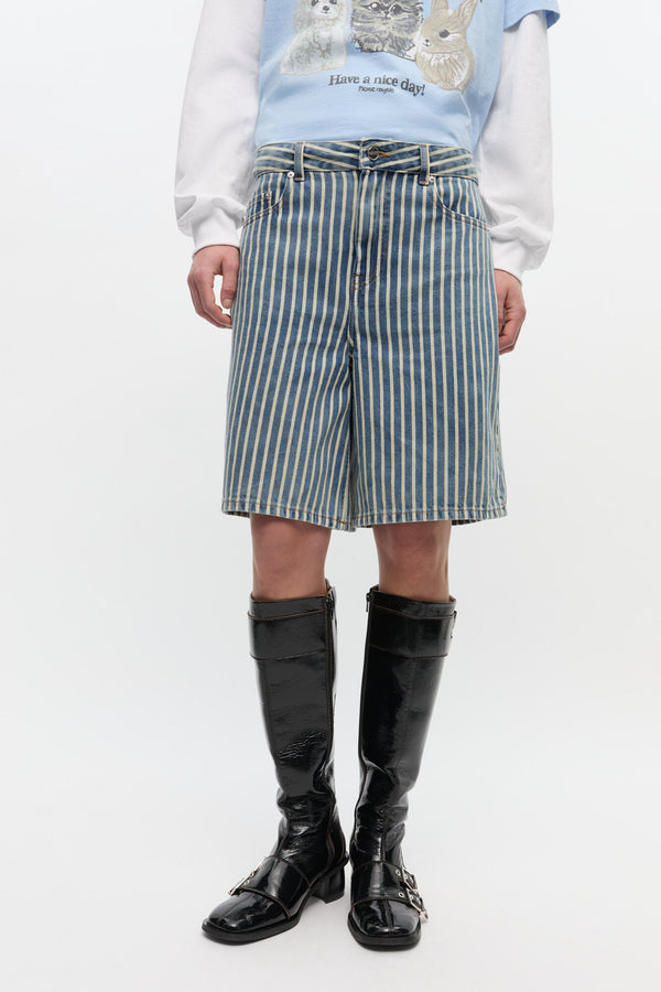 Light Stripe Denim Shorts