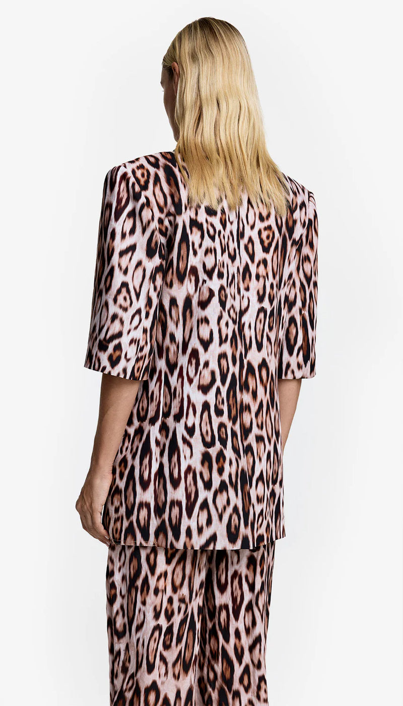 Short Sleeve Oversized Blazer Leopard