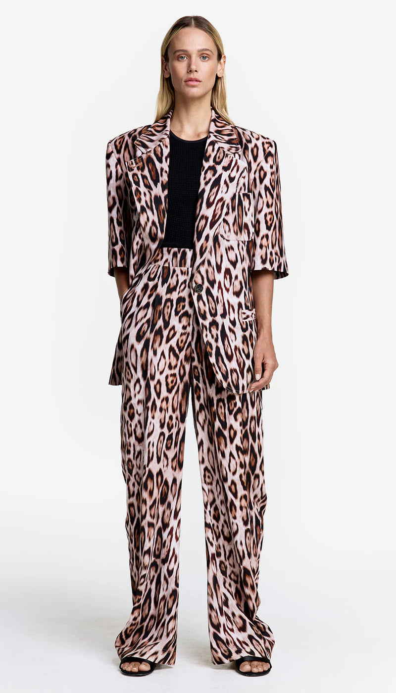 Short Sleeve Oversized Blazer Leopard