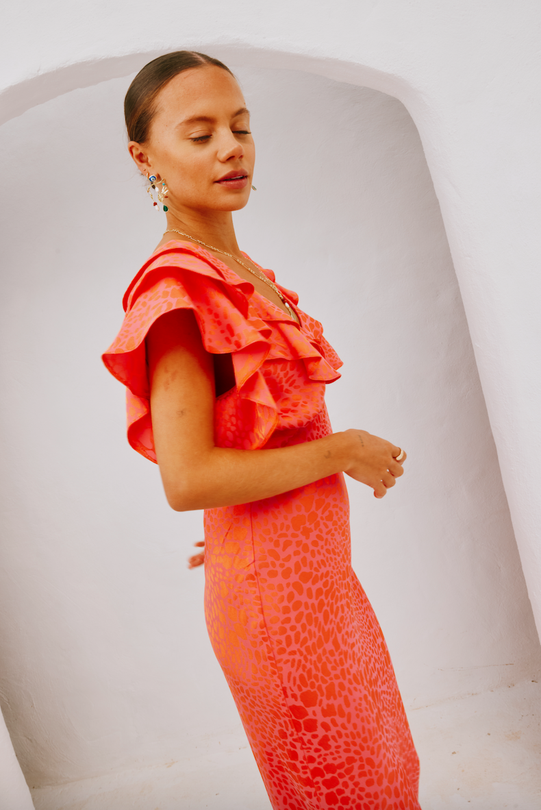 Tilda Dress: Pink Animal Jacquard