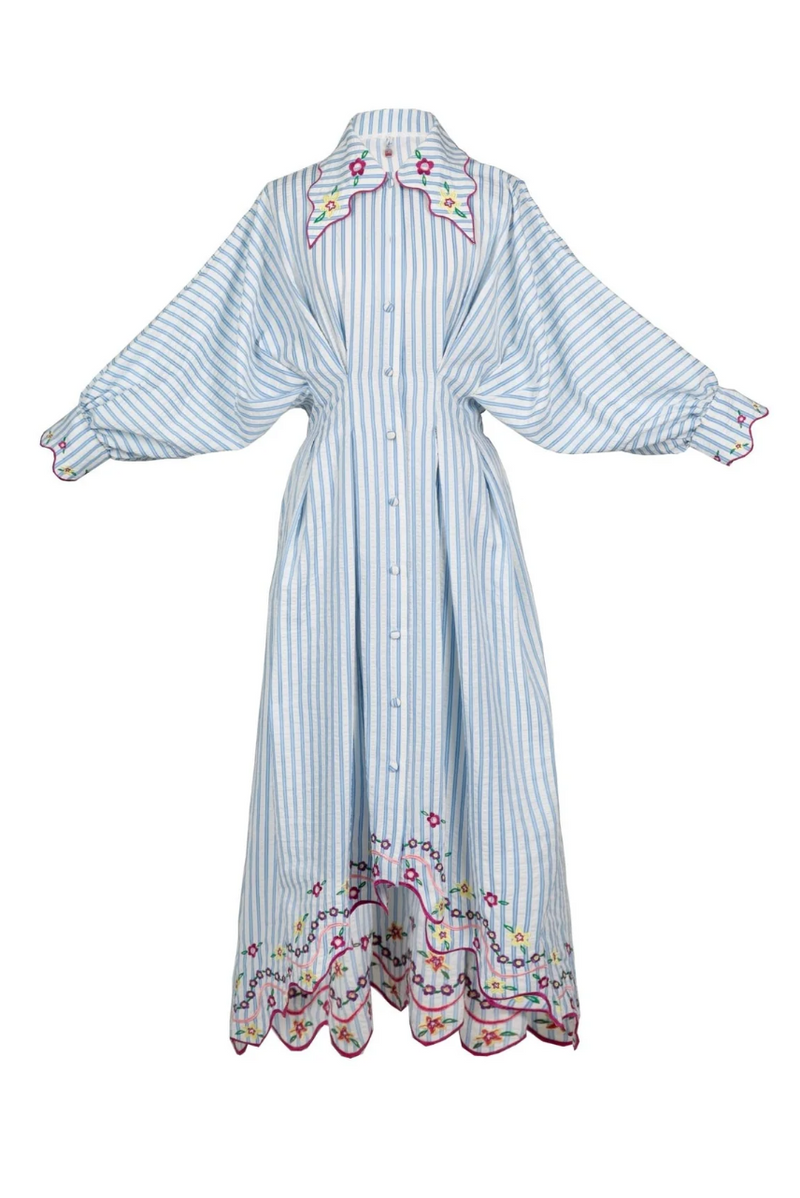 blue cotton poplin maxi shirt dress by evi grintela Caju Dress – Altitude Designer Clothing Store
