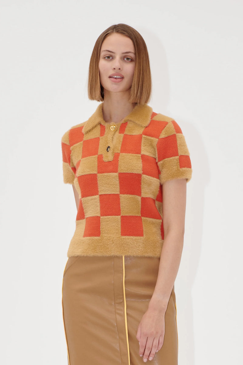 Fluffy Knit Short Sleeve Polo