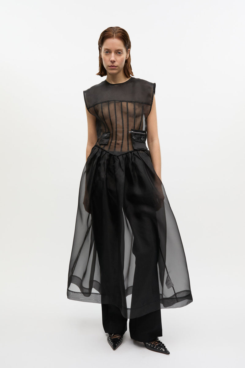 Technical Organza Corset Midi Dress
