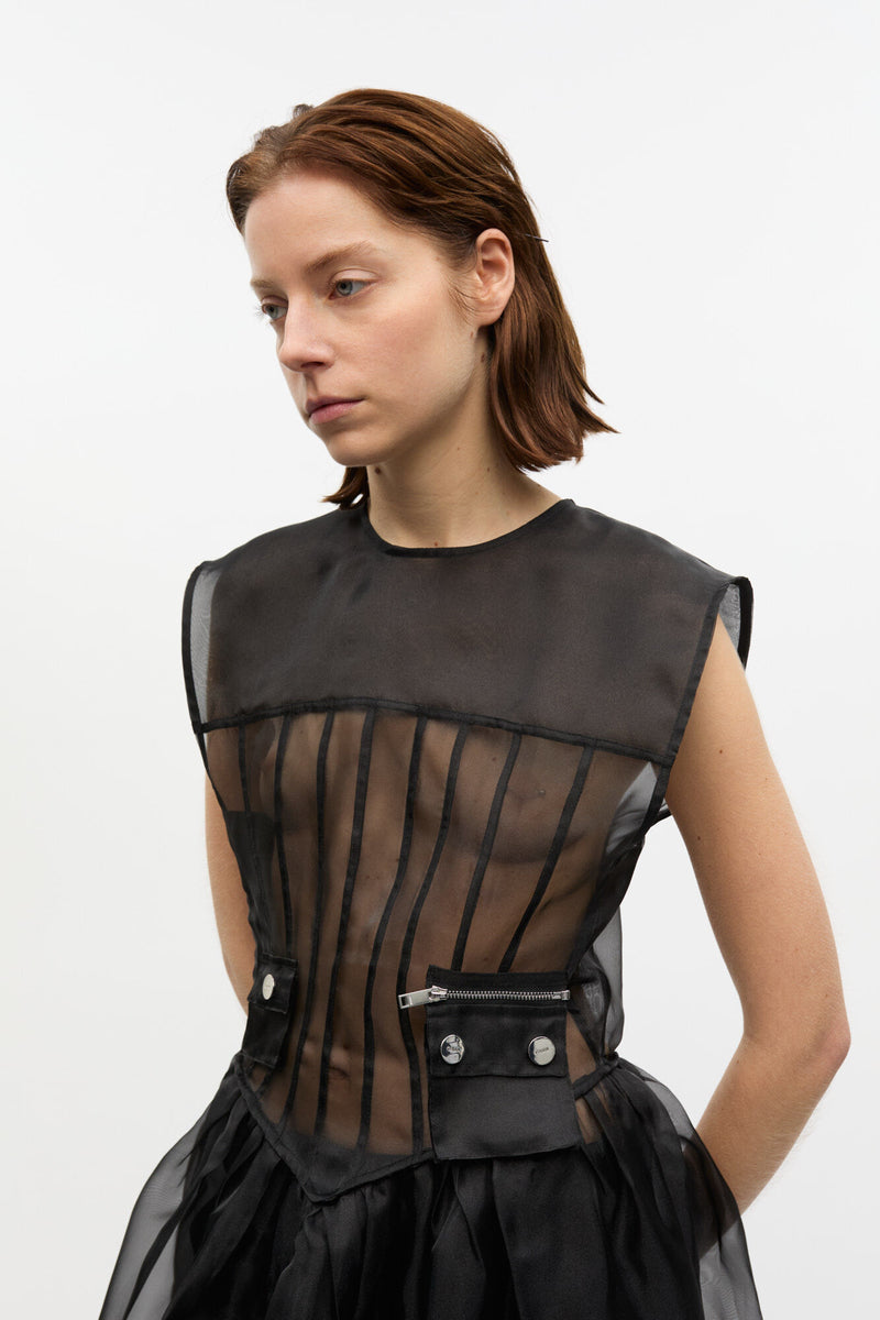 Technical Organza Corset Midi Dress