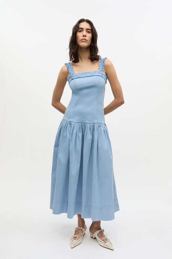 Washed Stretch Cotton Corset Long Dress