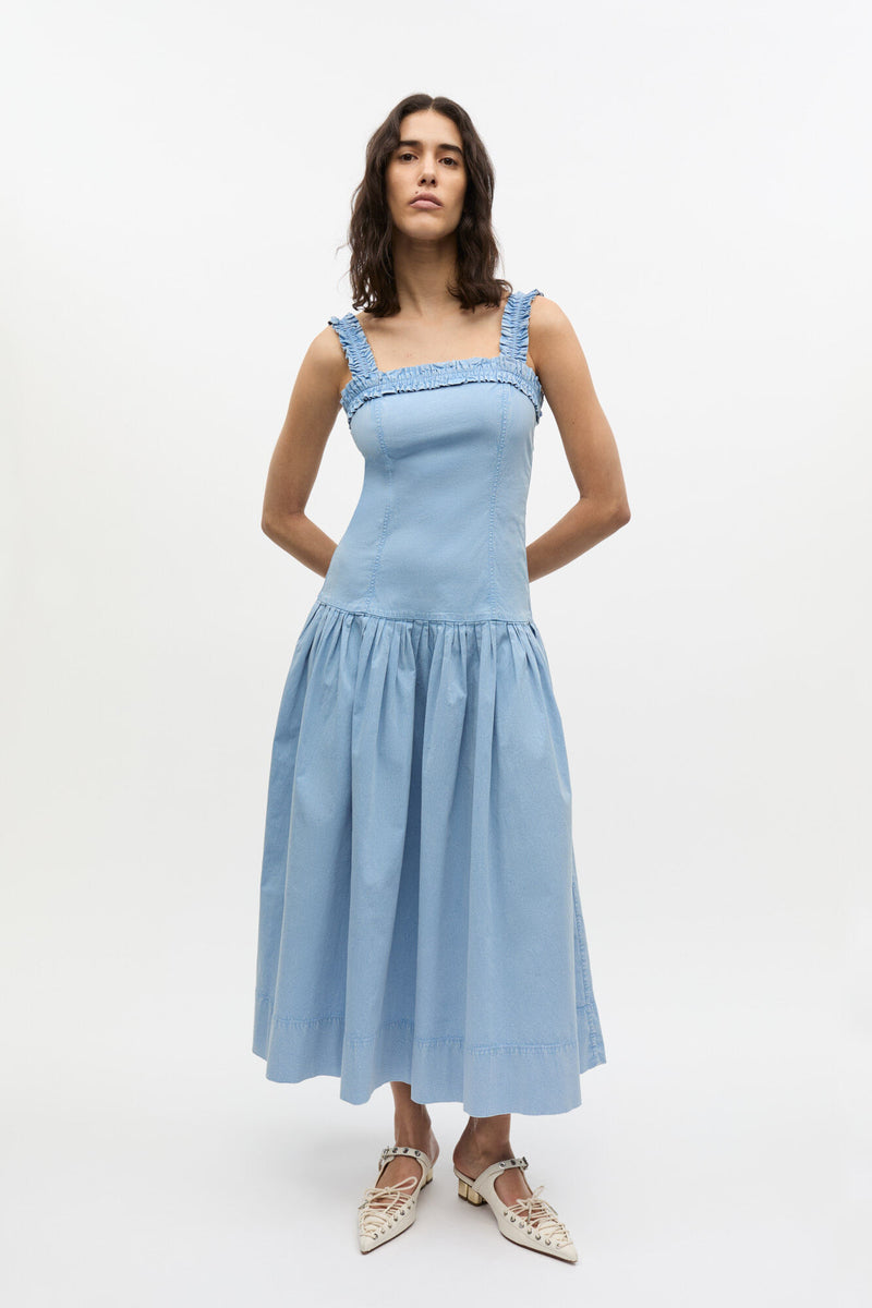 Washed Stretch Cotton Corset Long Dress