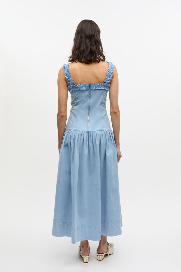 Washed Stretch Cotton Corset Long Dress