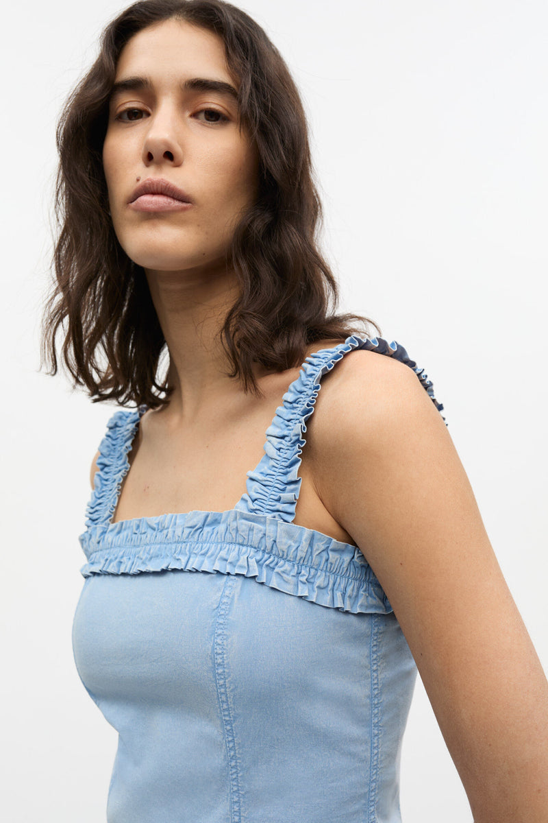 Washed Stretch Cotton Corset Long Dress