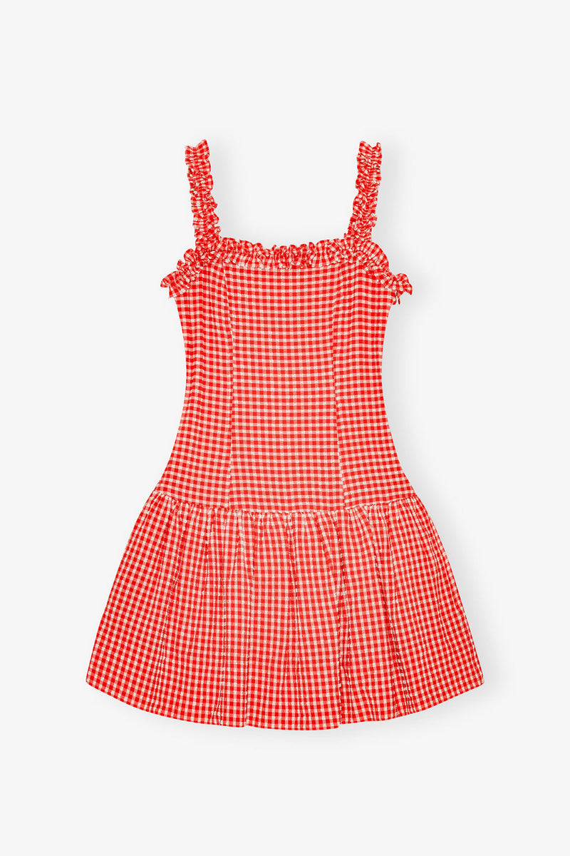 Seersucker Strap Ruffle Mini Dress