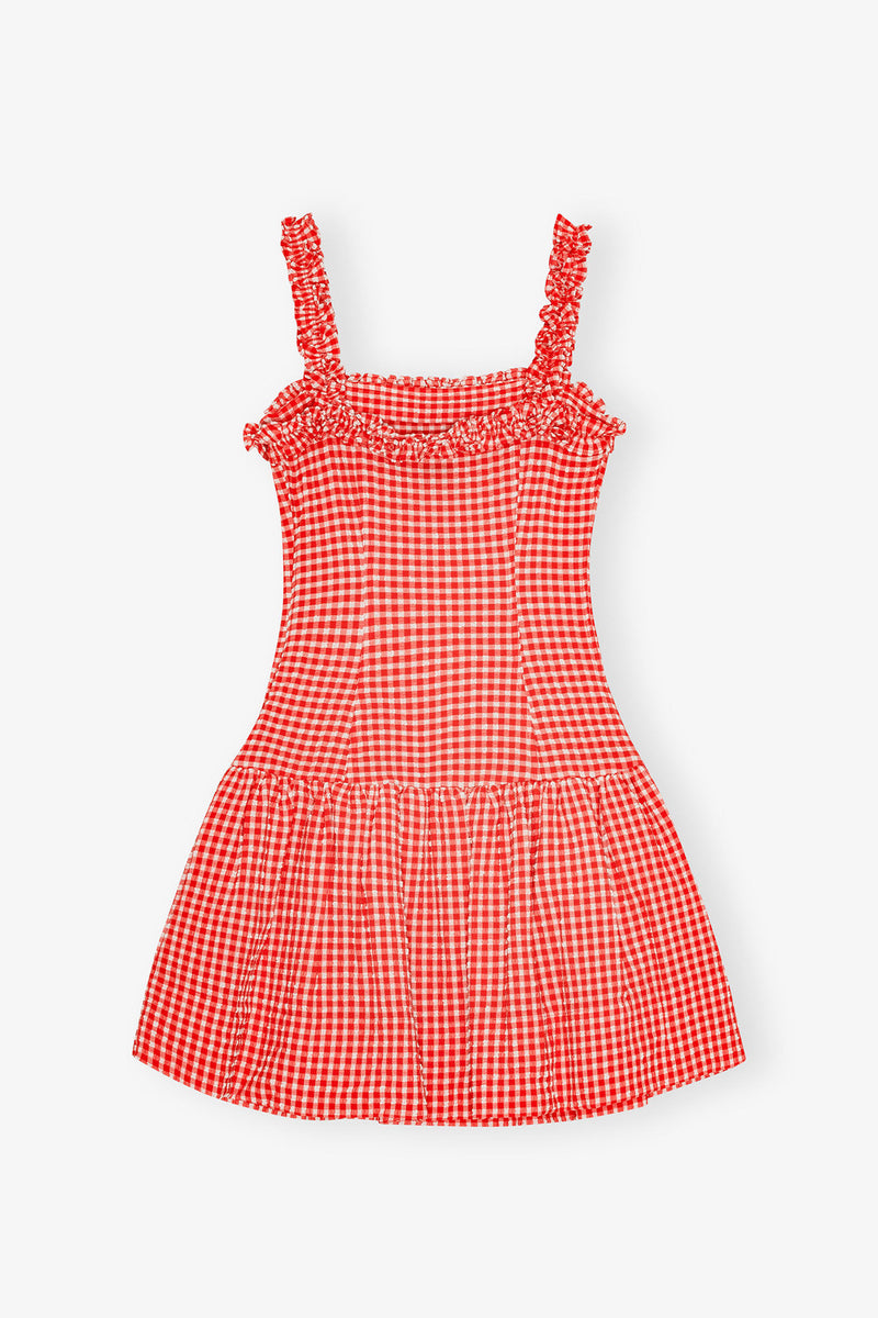 Seersucker Strap Ruffle Mini Dress