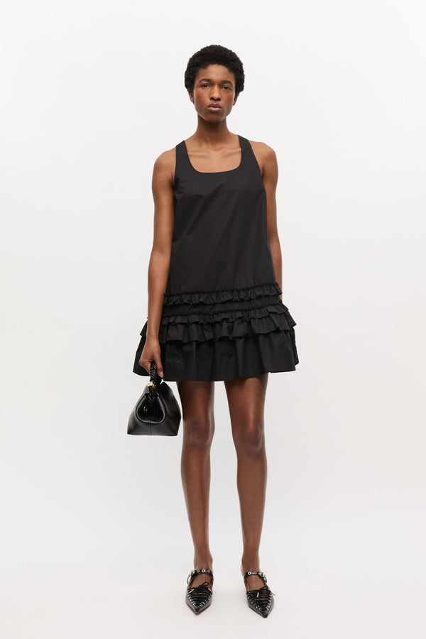 Cotton Poplin U-Neck Mini Dress