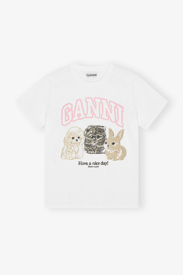 Basic Cotton Jersey Animals Relaxed T-Shirt Bright White