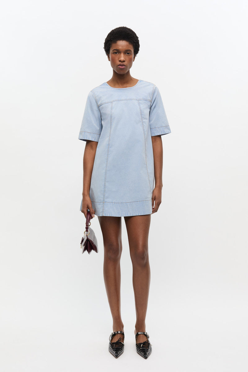 Washed Stretch Cotton A-Line Mini Dress