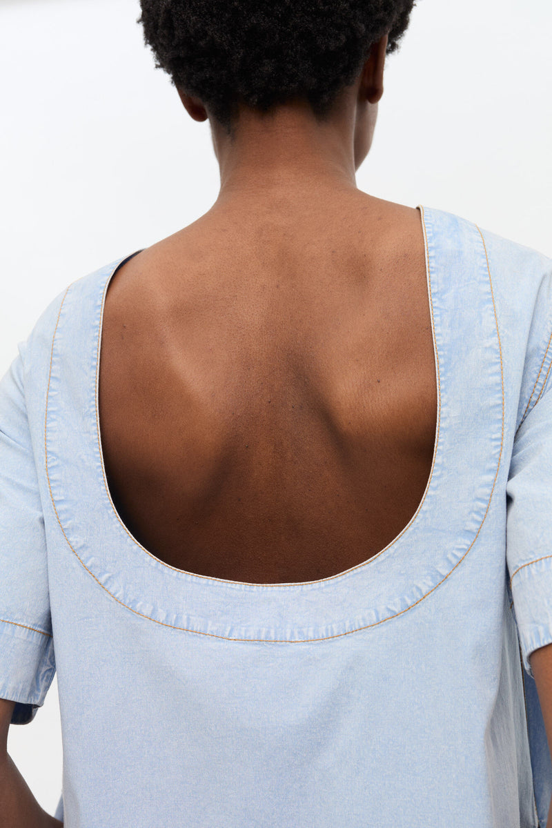 Washed Stretch Cotton A-Line Mini Dress
