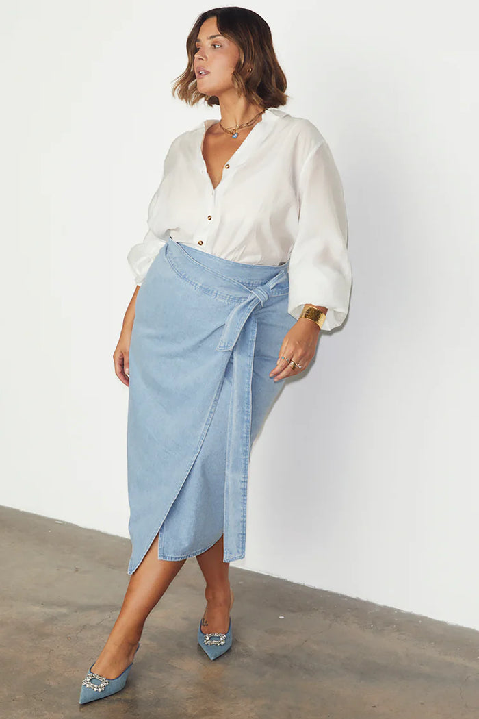never fully dressed denim skirt NEVER FULLY DRESSED Sequin Kimi Skirt - Denim